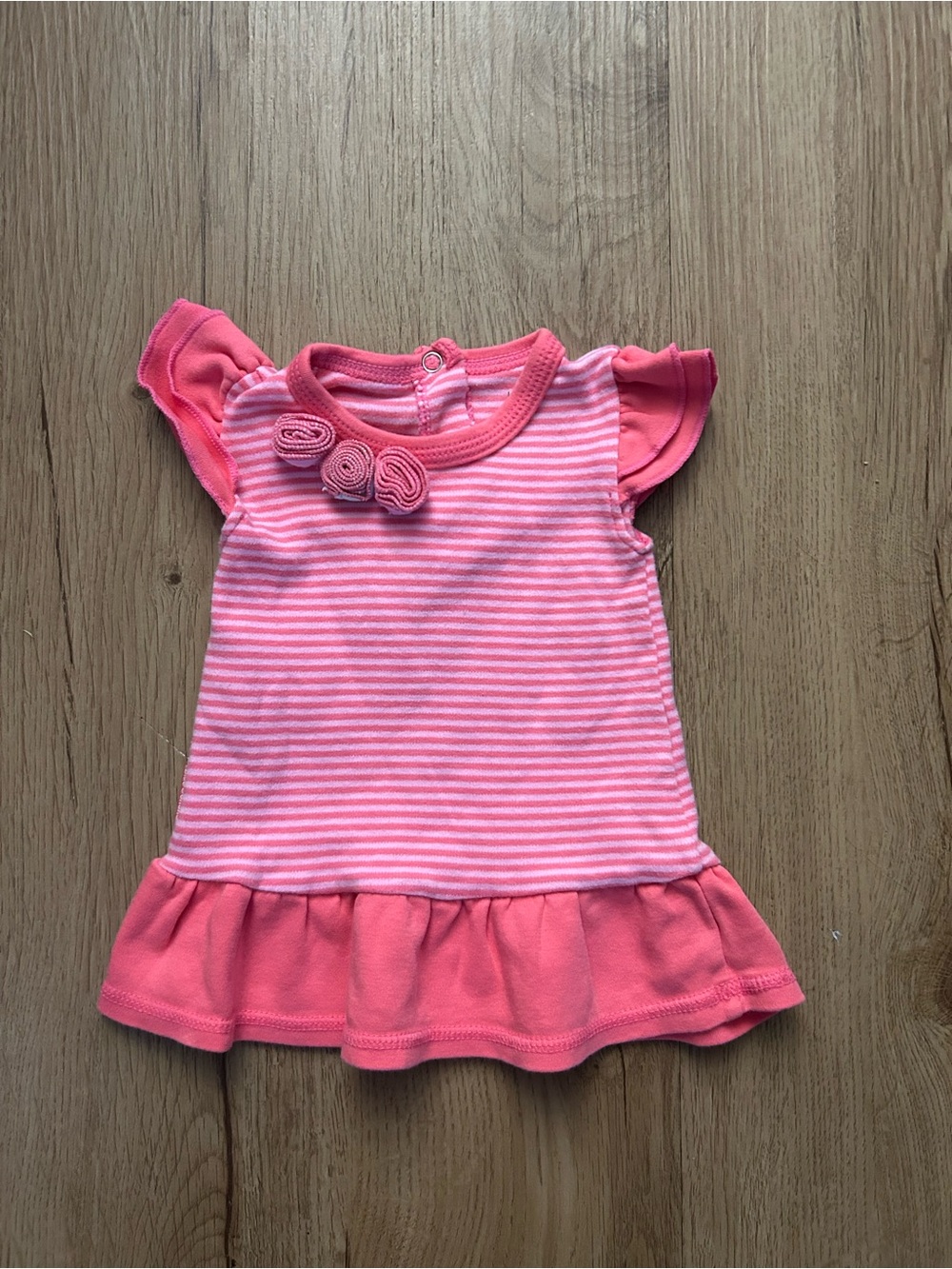 Striped Pink Baby Dress with Ruffle Hem - size 3 months
